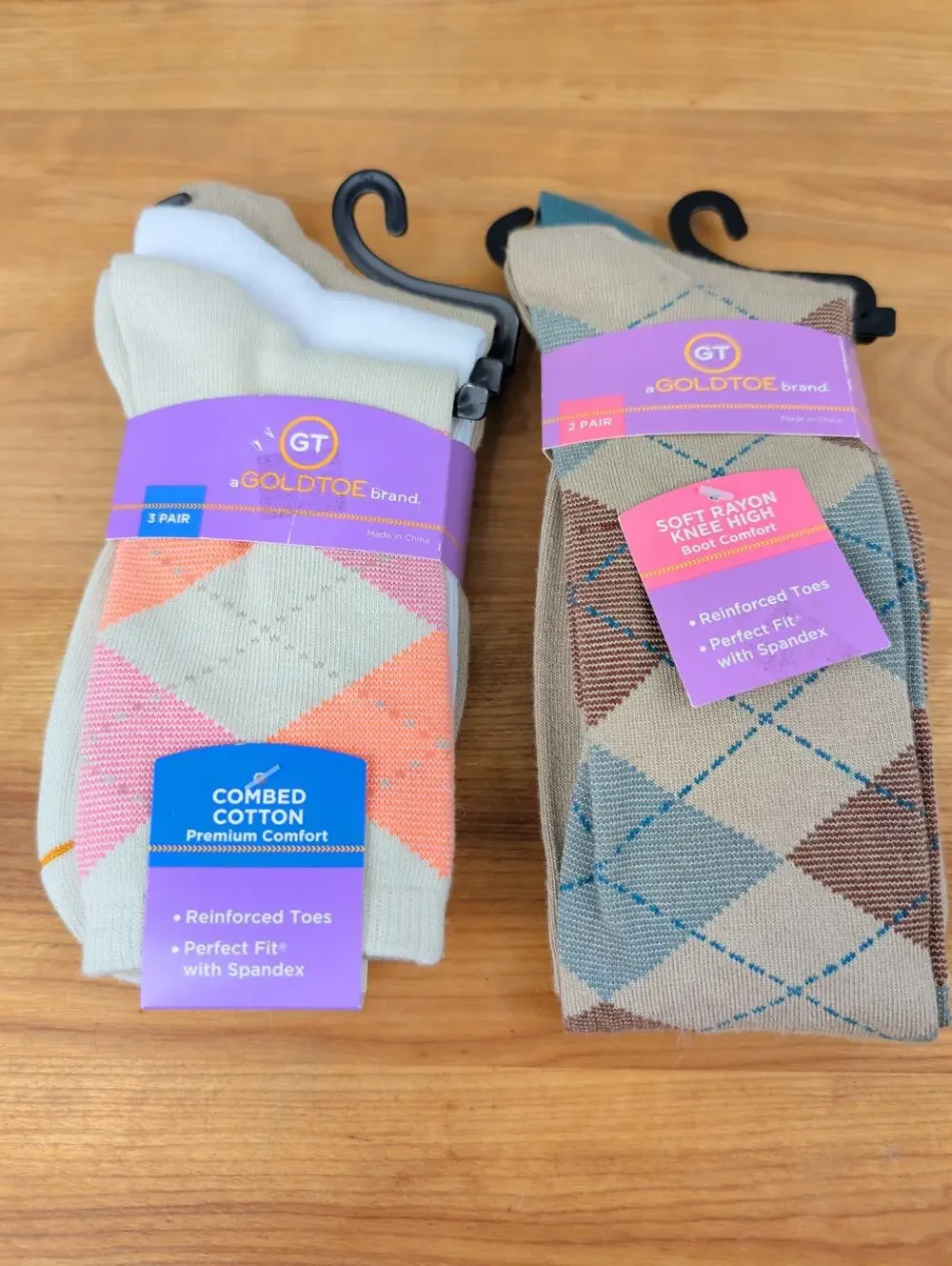 Gold Toe Womens Socks (5 pair) 3 Crew Length 2 Knee High Argyle Solid Shoe 6-9